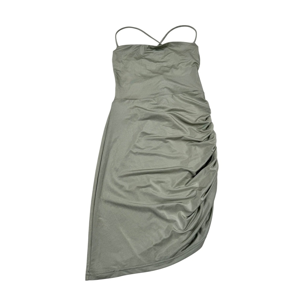 Windsor Sage Green Ruched Lace Up Back Asymmetrical Mini Dress XS